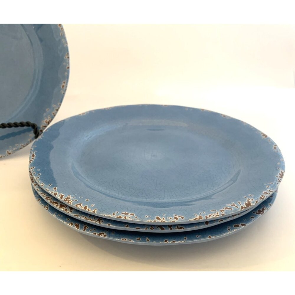 4 Tommy Bahama Melamine Crackle Salad Plates 9" Turquois Blue Aqua Rustic - Picture 4 of 7